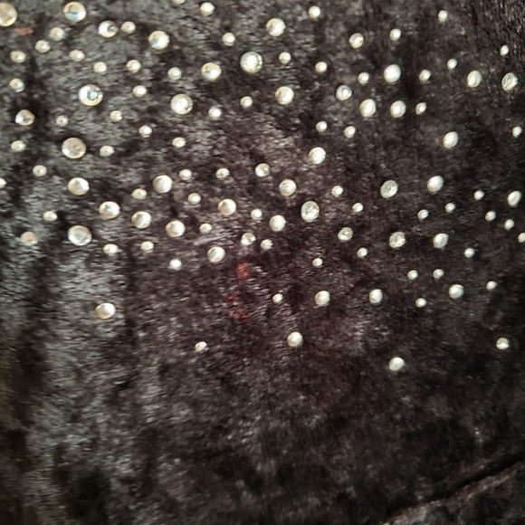 Vintage Y2K BCBGMaxazria Black Studded Spell Out Bling Velour Track Jacket M - Picture 3 of 7